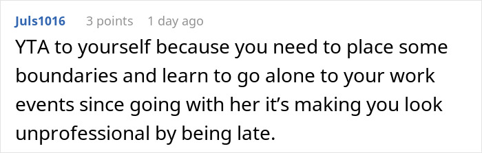 Comment discussing the impact of a wife’s weird quirk on traveling and setting personal boundaries for work events. Comment discussing the impact of a wife’s weird quirk on traveling and setting personal boundaries for work events.