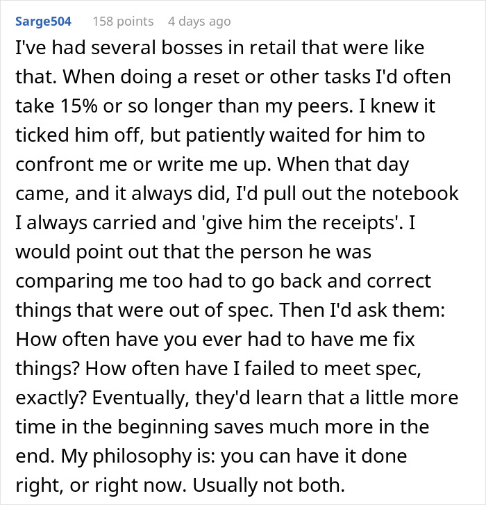 Reddit comment discussing bosses ignoring messages after every client and workplace task efficiency frustrations.