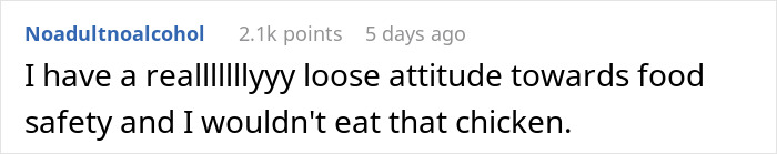 Comment on food safety expressing concern about raw chicken left in a car trunk, highlighting biohazard risks. Comment on food safety expressing concern about raw chicken left in a car trunk, highlighting biohazard risks.