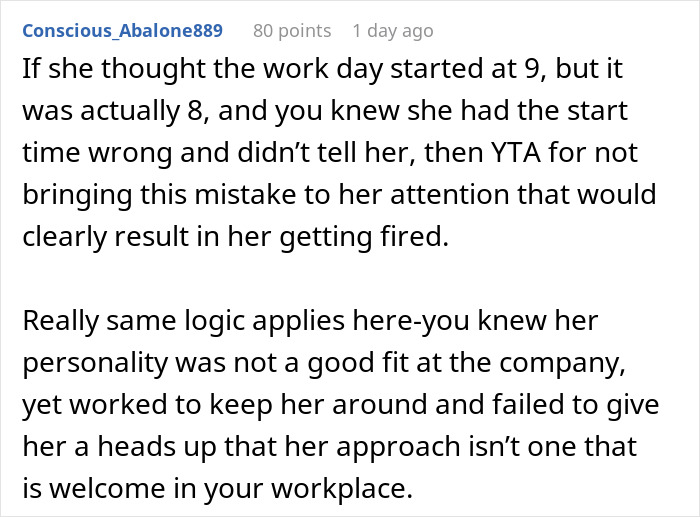 Reddit comment discussing responsibility in not telling a friend about getting fired, leading to her termination. Reddit comment discussing responsibility in not telling a friend about getting fired, leading to her termination.