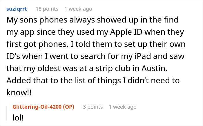 Screenshot of a forum post discussing mil tracking app son and issues with shared Apple IDs and phone location. Screenshot of a forum post discussing mil tracking app son and issues with shared Apple IDs and phone location.