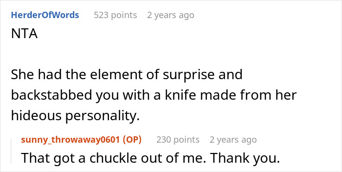 Screenshot of an online forum post discussing a woman’s petty conflict with a guy and her surprising relationship outcome.