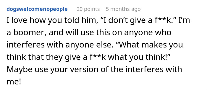 Comment thread showing a boomer’s strong reaction to a stranger’s pants and their unexpected response online. Comment thread showing a boomer’s strong reaction to a stranger’s pants and their unexpected response online.