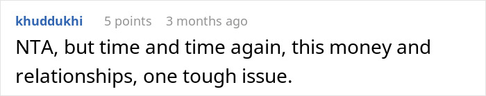 Comment on Reddit discussing a teen refusing to sacrifice her future due to parents’ financial mistakes and their reaction.