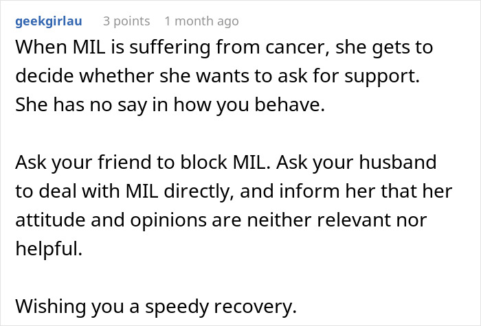 Text message discussing a woman battling cancer and issues with her mother-in-law calling her behavior tacky and dramatic. Text message discussing a woman battling cancer and issues with her mother-in-law calling her behavior tacky and dramatic.