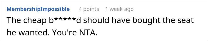 Screenshot of an online comment discussing a man invading a woman’s space after she declines to swap seats.