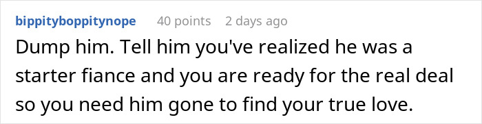 Comment advising to leave fiancé after being called trial wife and warm-up by fiancé’s family. Comment advising to leave fiancé after being called trial wife and warm-up by fiancé’s family.
