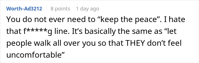 Screenshot of a social media comment criticizing the phrase keep the peace in a heated family dispute involving an autistic nephew. Screenshot of a social media comment criticizing the phrase keep the peace in a heated family dispute involving an autistic nephew.