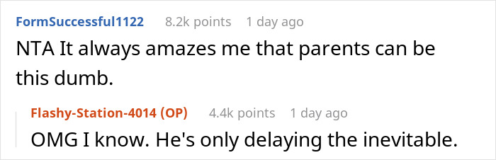 Screenshot of a Reddit conversation about a dad wanting his daughter to accept her stepmom and family issues blamed on him. Screenshot of a Reddit conversation about a dad wanting his daughter to accept her stepmom and family issues blamed on him.