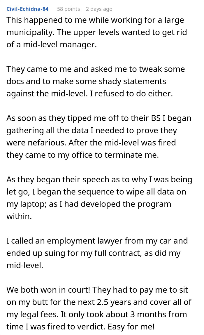 Alt text: Employee refuses boss’s request to fudge data and wins legal battle after wrongful termination from large municipality. Alt text: Employee refuses boss’s request to fudge data and wins legal battle after wrongful termination from large municipality.