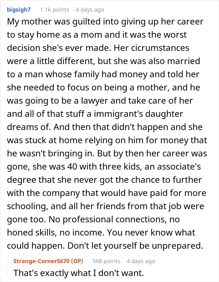 Reddit user shares story about in-laws demanding woman quit job as "emasculating" their son and her strong response. Reddit user shares story about in-laws demanding woman quit job as "emasculating" their son and her strong response.