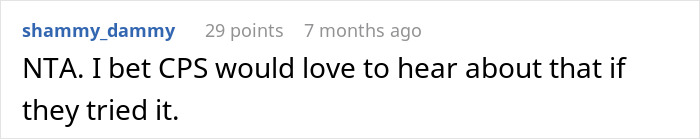 Screenshot of an online comment discussing a teen refusing to babysit step-siblings and parents having a meltdown. Screenshot of an online comment discussing a teen refusing to babysit step-siblings and parents having a meltdown.