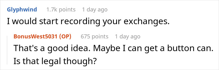 Chat conversation with users discussing concerns about recording exchanges and legal issues, focusing on privacy and trust. Chat conversation with users discussing concerns about recording exchanges and legal issues, focusing on privacy and trust.