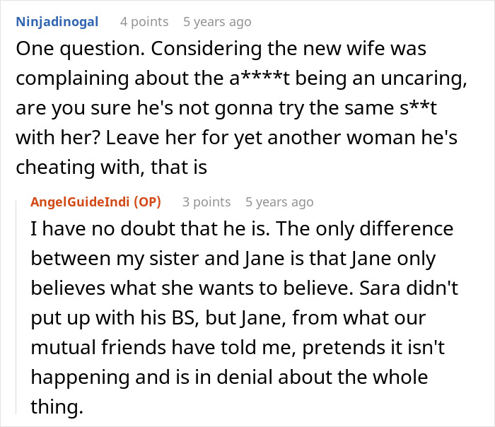 Screenshot of an online discussion about a lady getting revenge on her sister’s bad ex by involving his wife in naming their baby. Screenshot of an online discussion about a lady getting revenge on her sister’s bad ex by involving his wife in naming their baby.