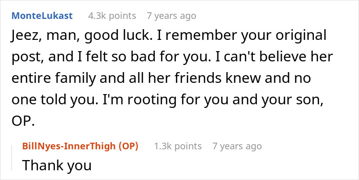 Comment thread showing support after husband feels sick realizing who their son is named after, with empathetic replies. Comment thread showing support after husband feels sick realizing who their son is named after, with empathetic replies.
