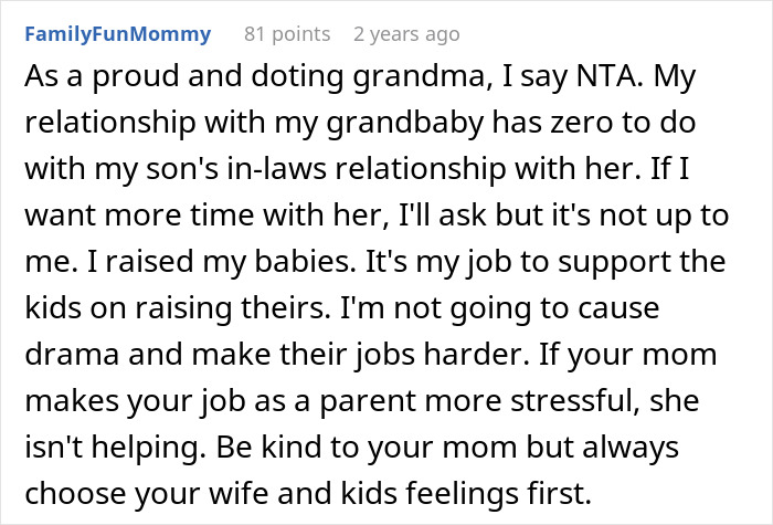 Alt text: Family disagreement over mom being overprotective while son allows in-laws to help with baby care Alt text: Family disagreement over mom being overprotective while son allows in-laws to help with baby care