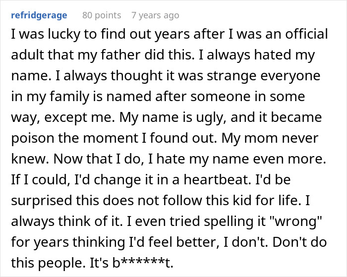 User text from an online forum post about regretting a son’s name after learning its origin, reflecting the husband feels sick theme. User text from an online forum post about regretting a son’s name after learning its origin, reflecting the husband feels sick theme.