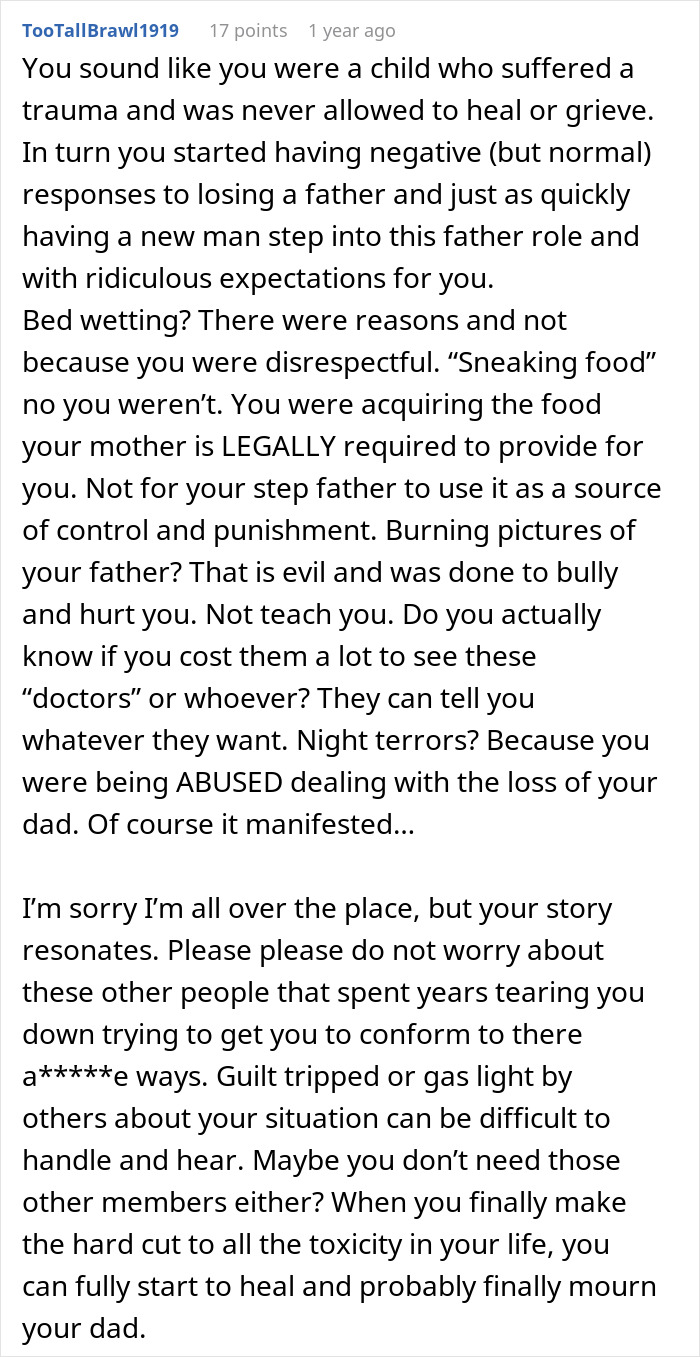 Comment discussing trauma and abuse from an unhinged stepfather who burned a father’s picture and caused lasting harm. Comment discussing trauma and abuse from an unhinged stepfather who burned a father’s picture and caused lasting harm.