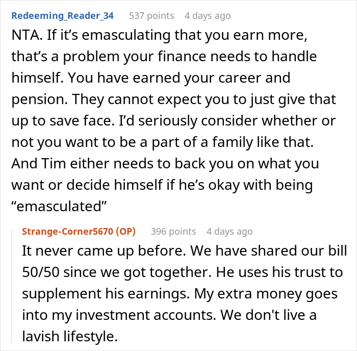 Reddit discussion about in-laws demanding woman quit job for emasculating their son and her strong clapback response. Reddit discussion about in-laws demanding woman quit job for emasculating their son and her strong clapback response.