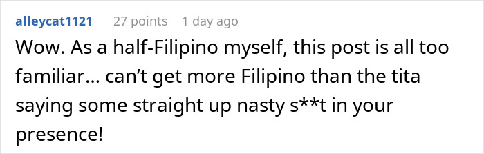 Screenshot of a Reddit comment describing a family trashing the fiancé, unaware she understands their language. Screenshot of a Reddit comment describing a family trashing the fiancé, unaware she understands their language.