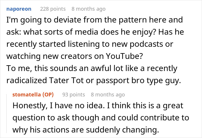 Screenshot of an online discussion about warning signs and behavior changes in a woman rethinking her relationship after a red-flag argument. Screenshot of an online discussion about warning signs and behavior changes in a woman rethinking her relationship after a red-flag argument.