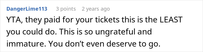 Comment on social media post showing frustration about woman sneakily swapping seats to avoid babysitting little sister during trip paid by dad. Comment on social media post showing frustration about woman sneakily swapping seats to avoid babysitting little sister during trip paid by dad.
