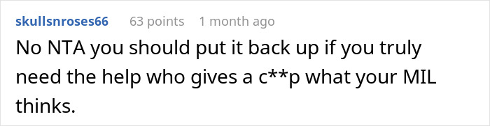 Screenshot of online comment supporting woman battling cancer asking for help despite MIL calling it tacky and dramatic. Screenshot of online comment supporting woman battling cancer asking for help despite MIL calling it tacky and dramatic.