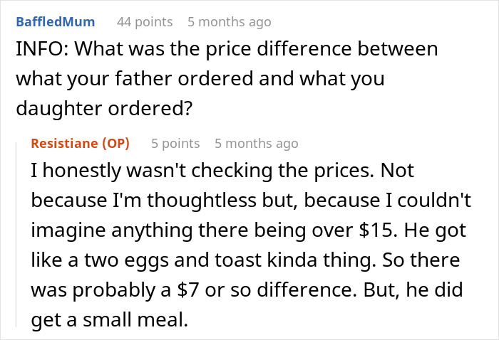 Woman Shocked As Dad Complains About Her Daughter Ordering Expensive Meal While He Was Paying