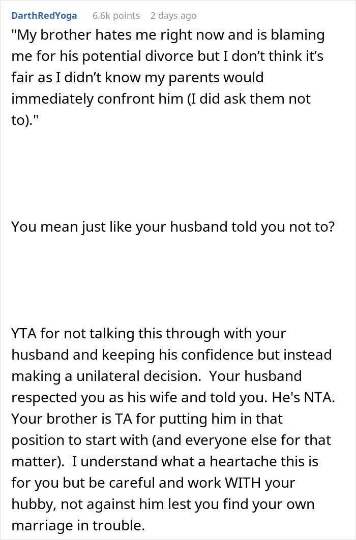 Text post discussing a man facing potential divorce after his sister tells their parents about his secret child, causing his anger. Text post discussing a man facing potential divorce after his sister tells their parents about his secret child, causing his anger.