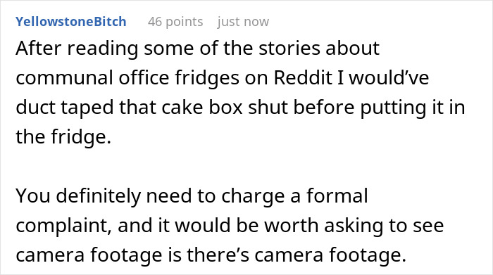 Alt text: Woman’s custom baby shower cake damaged in communal fridge, coworkers say she shouldn’t make a fuss about it