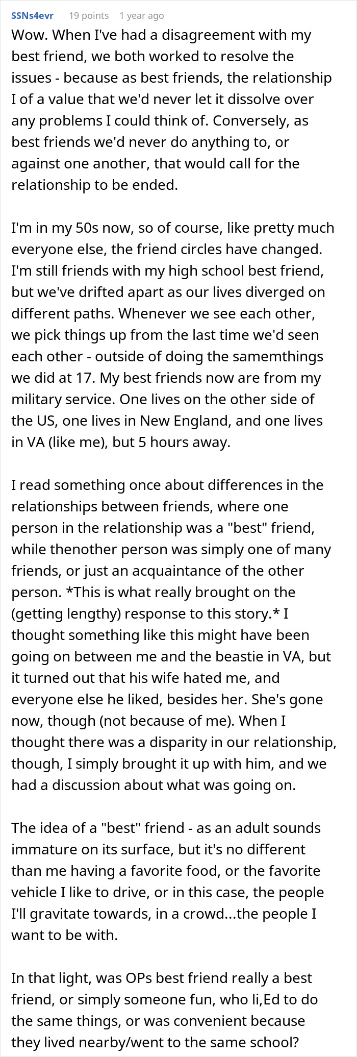 Screenshot of a Reddit comment discussing friendship dynamics and resolving gold-digger holiday friend drama issues. Screenshot of a Reddit comment discussing friendship dynamics and resolving gold-digger holiday friend drama issues.