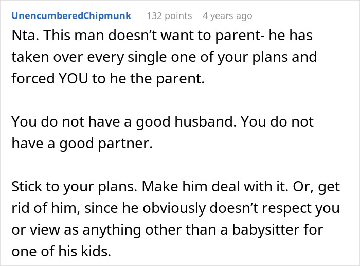 Comment criticizing a man canceling his girlfriend’s plans to go on a cycle trip instead of watching his daughter. Comment criticizing a man canceling his girlfriend’s plans to go on a cycle trip instead of watching his daughter.