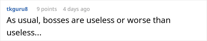 Screenshot of an online comment discussing frustration with a boss ignoring messages after every client interaction.