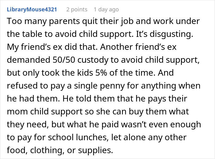 Comment discussing deadbeat dads avoiding child support and legal consequences for refusing small favors from their spouses. Comment discussing deadbeat dads avoiding child support and legal consequences for refusing small favors from their spouses.