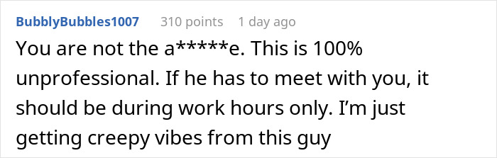 Screenshot of a Reddit comment discussing a single mom feeling uncomfortable with her boss visiting her home unexpectedly. Screenshot of a Reddit comment discussing a single mom feeling uncomfortable with her boss visiting her home unexpectedly.