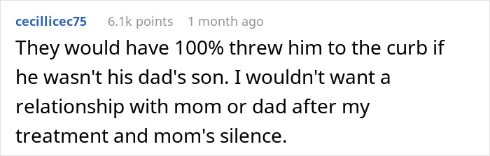 Comment discussing a dad kicking out his illegitimate son after DNA results reveal his golden child status. Comment discussing a dad kicking out his illegitimate son after DNA results reveal his golden child status.