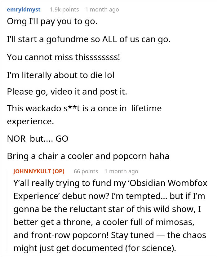 Reddit users comment on skipping a sister’s re-birth party, debating comfort and a wild, once-in-a-lifetime experience. Reddit users comment on skipping a sister’s re-birth party, debating comfort and a wild, once-in-a-lifetime experience.