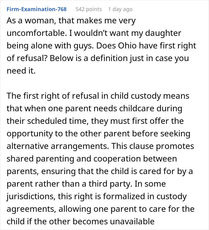 Comment discussing concerns about an 8-year-old spending the night at mom's boyfriend's house with no family or female present. Comment discussing concerns about an 8-year-old spending the night at mom's boyfriend's house with no family or female present.