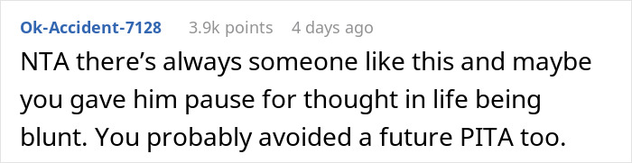 Text comment on a white background discussing someone avoiding a future problem, related to a job interview with a 99% chance of getting hired. Text comment on a white background discussing someone avoiding a future problem, related to a job interview with a 99% chance of getting hired.