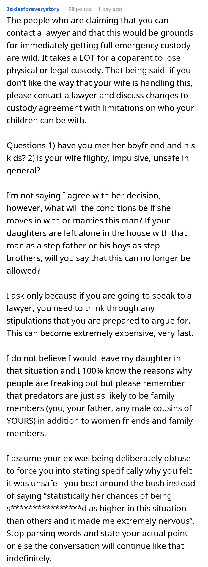 Comment discussing legal advice on custody concerns when an 8-year-old spends the night at mom’s boyfriend’s house. Comment discussing legal advice on custody concerns when an 8-year-old spends the night at mom’s boyfriend’s house.