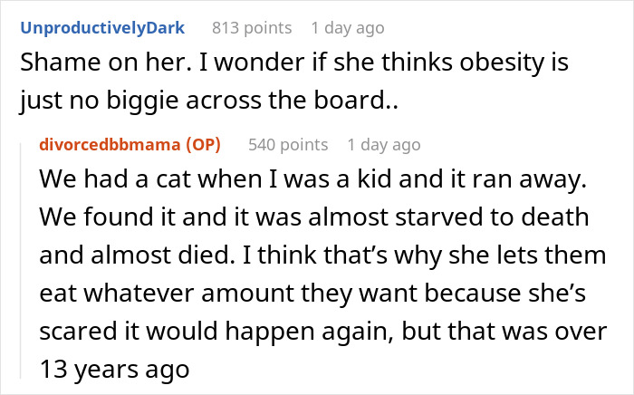 Reddit discussion where a woman calls her sister out over her cat being severely overweight and concerns about pet obesity. Reddit discussion where a woman calls her sister out over her cat being severely overweight and concerns about pet obesity.