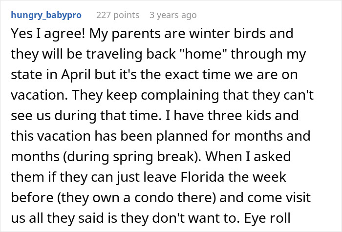 Comment discussing frustrations with modern parents during planned family vacations, highlighting mixed reactions about parenting styles. Comment discussing frustrations with modern parents during planned family vacations, highlighting mixed reactions about parenting styles.