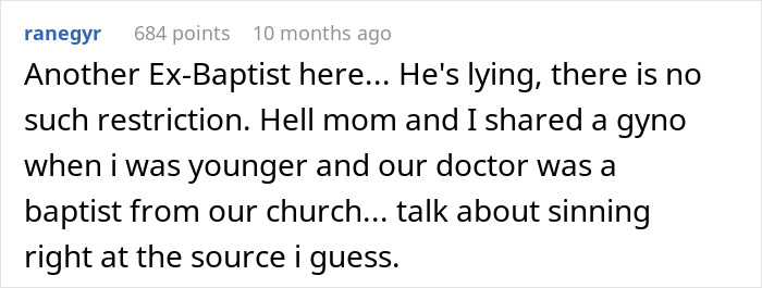 Screenshot of a forum comment debating religious restrictions on emptying feminine hygiene waste bins. Screenshot of a forum comment debating religious restrictions on emptying feminine hygiene waste bins.