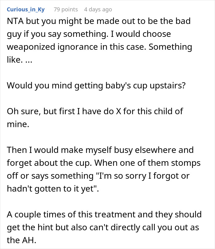 Screenshot of a Reddit comment discussing SIL lounging on the couch while BIL manages their child and the strained arrangement. Screenshot of a Reddit comment discussing SIL lounging on the couch while BIL manages their child and the strained arrangement.