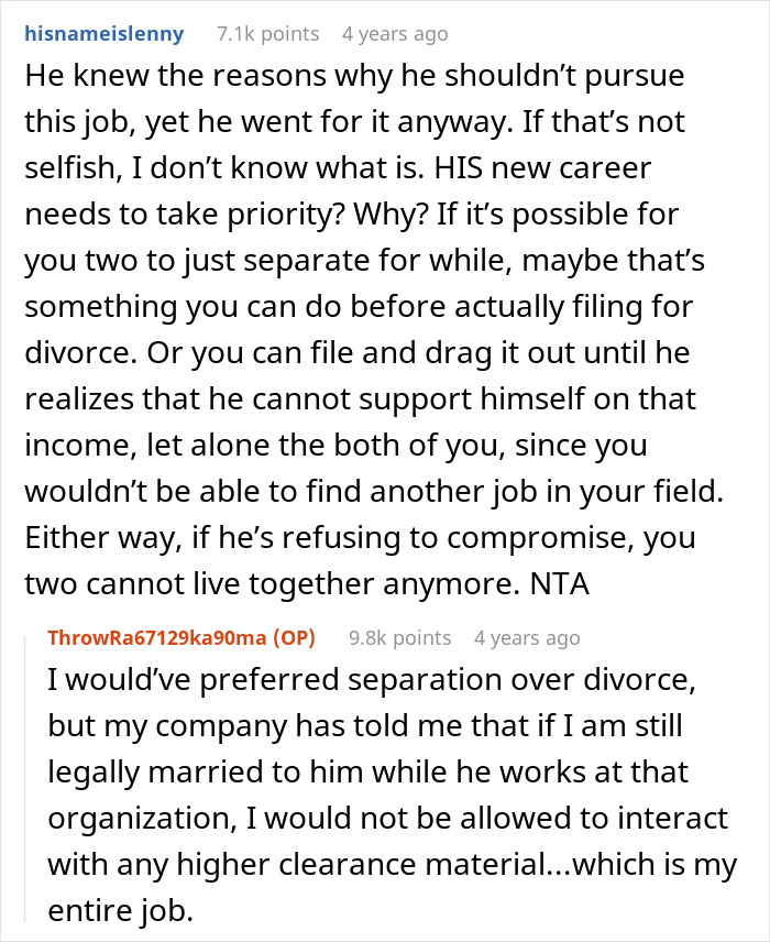 Reddit discussion about asking husband to turn down dream job for career and relationship compromises. Reddit discussion about asking husband to turn down dream job for career and relationship compromises.