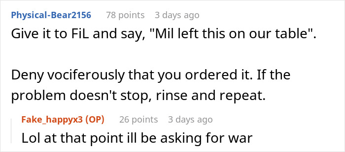 Screenshot of an online forum discussion about a nosy MIL opening packages, with advice to handle the situation discreetly. Screenshot of an online forum discussion about a nosy MIL opening packages, with advice to handle the situation discreetly.