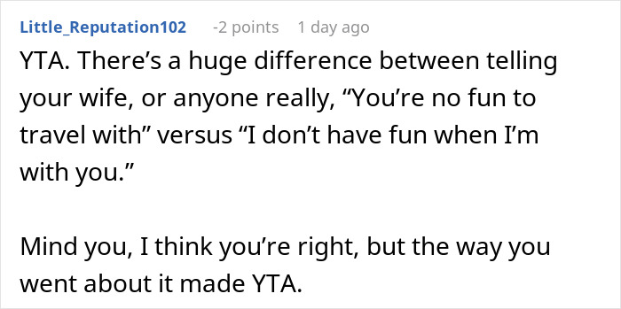 Reddit comment discussing a wife’s weird quirk that made traveling difficult, leading to divorce filing. Reddit comment discussing a wife’s weird quirk that made traveling difficult, leading to divorce filing.