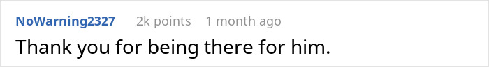 Reddit comment expressing gratitude, highlighted in blue username NoWarning2327, discussing quiet retiree passing and neighbor shock.