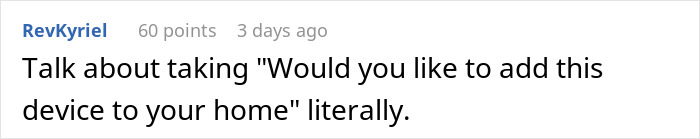 Comment text on a social media post about a man using his smart air con as a 3AM ice machine to get revenge on a late-night neighbor. Comment text on a social media post about a man using his smart air con as a 3AM ice machine to get revenge on a late-night neighbor.