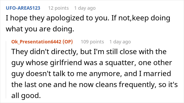 Reddit discussion about college students finally picking up after themselves when their only female roommate gets petty. Reddit discussion about college students finally picking up after themselves when their only female roommate gets petty.
